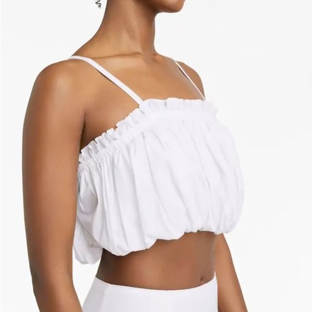 CINQ À SEPT Ivee Puffball Cropped Cotton Top